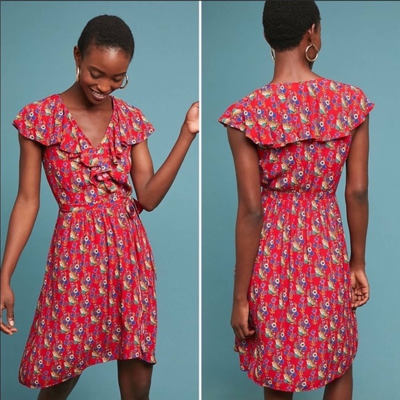 Anthropologie Dresses & Skirts - Anthropologie Red Floral Wrap Dress